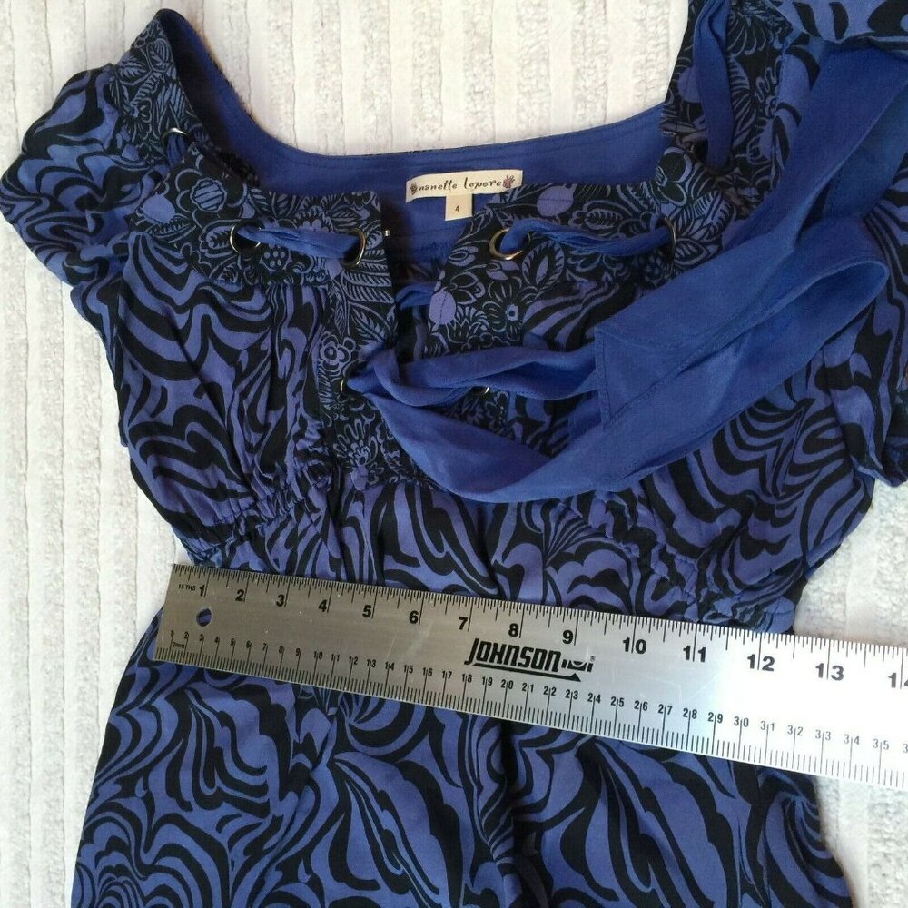 Nanette Lepore Top Womens Size 4 Purple Silk Tie Front Grommets A-Line Blouse - Picture 7 of 8